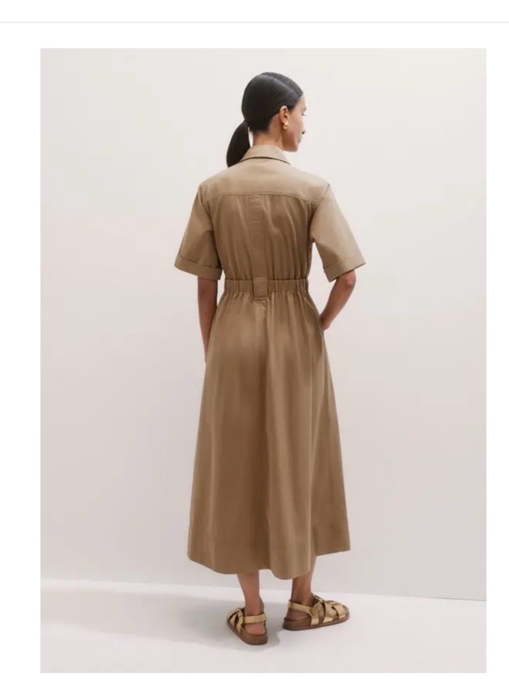 ME+EM Cotton Utility Midi Shirt Dress with Belt Stone Khaki (US 6 / UK 10) - Picture 6 of 15